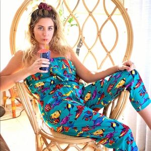 Vintage 80s Tropical Fish Print Jumpsuit